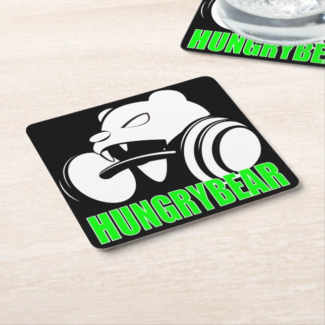 Hungry Bear Square Paper Coaster (Angled)