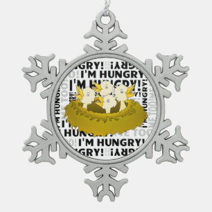 Hungry Birds Snowflake Pewter Christmas Ornament