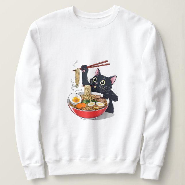 "Hungry Black Cat with Ramen" Sweatshirt (Design Front)