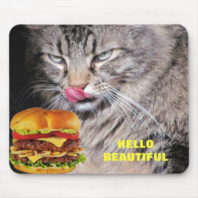 Hungry Cat Meets Beautiful Cheeseburger Mouse Pad (Front)