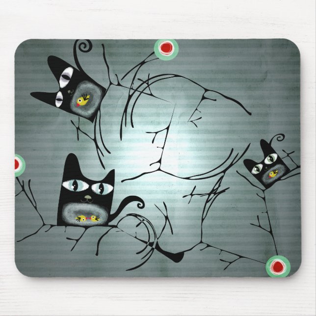 Hungry cats and doves moon sun branches mousepad (Front)