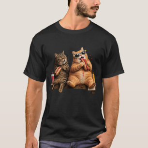 Hungry Cats Eating Hot Dogs Snack Time Fat Cats Hu T-Shirt