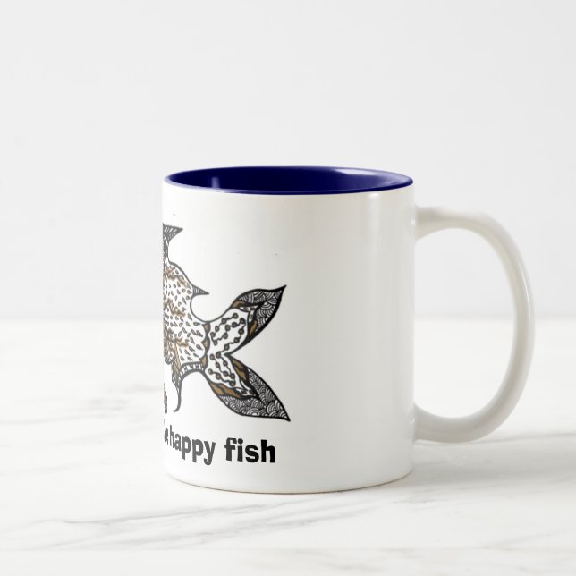 hungry for the happy fish Two-Tone coffee mug (Right)
