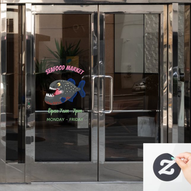 Hungry funny piranha cartoon illustration (Office Door)