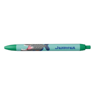 Hungry funny piranha cartoon illustration black ink pen