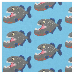 Hungry funny piranha cartoon illustration fabric