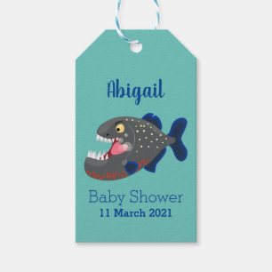 Hungry funny piranha cartoon illustration gift tags