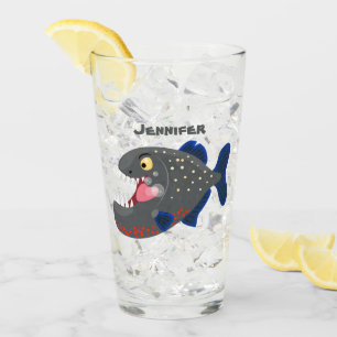 Hungry funny piranha cartoon illustration glass