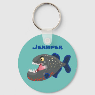 Hungry funny piranha cartoon illustration key ring