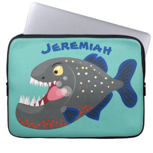 Hungry funny piranha cartoon illustration laptop sleeve