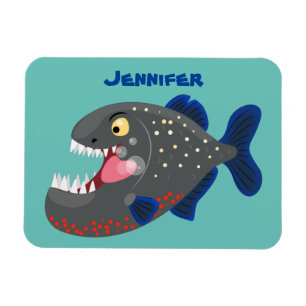 Hungry funny piranha cartoon illustration magnet