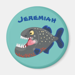 Hungry funny piranha cartoon illustration magnet