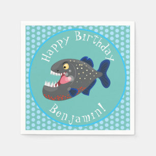 Hungry funny piranha cartoon illustration napkin