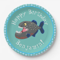 Hungry funny piranha cartoon illustration
