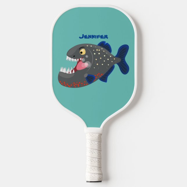 Hungry funny piranha cartoon illustration  pickleball paddle (Front)