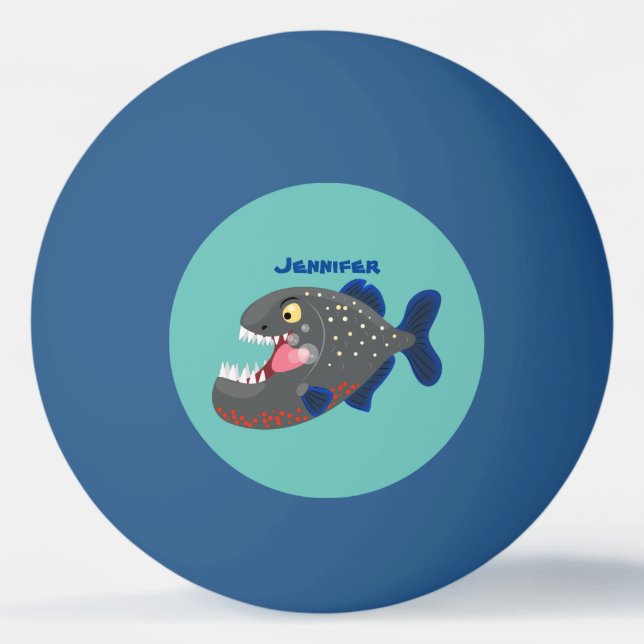 Hungry funny piranha cartoon illustration ping pong ball (Front)