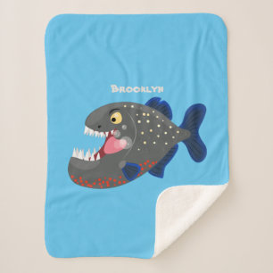 Hungry funny piranha cartoon illustration sherpa blanket