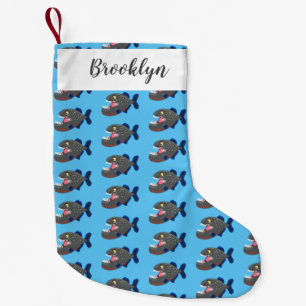 Hungry funny piranha cartoon illustration small christmas stocking