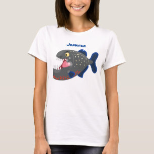 Hungry funny piranha cartoon illustration T-Shirt