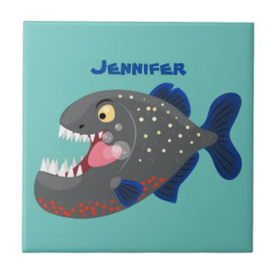 Hungry funny piranha cartoon illustration tile