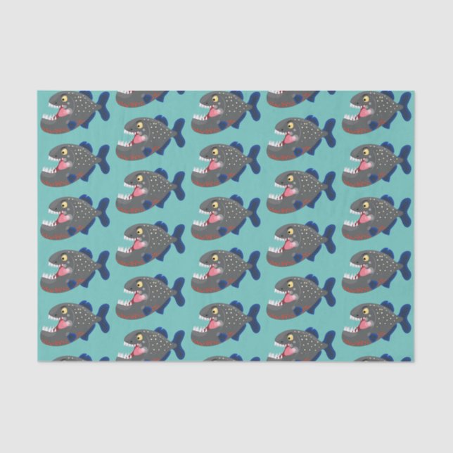 Hungry funny piranha cartoon illustration tissue paper (Front)