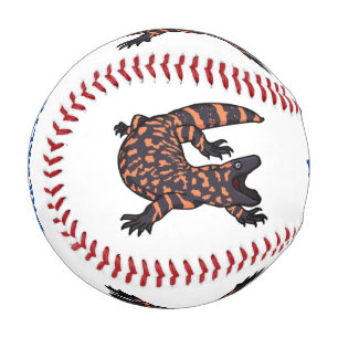 Hungry gila monster lizard cartoon illustration baseball
