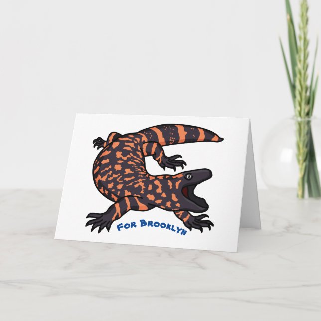 Hungry gila monster lizard cartoon illustration card (Front)