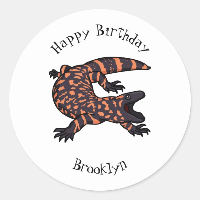 Hungry gila monster lizard cartoon illustration classic round sticker (Front)