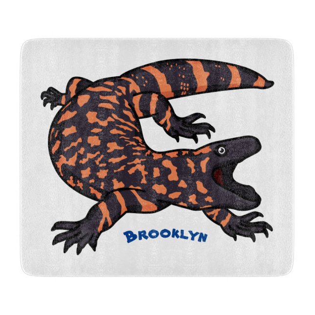 Hungry gila monster lizard cartoon illustration  cutting board (Front)