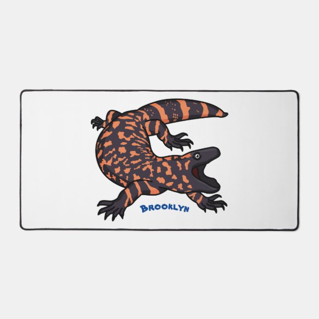 Hungry gila monster lizard cartoon illustration desk mat (Front)