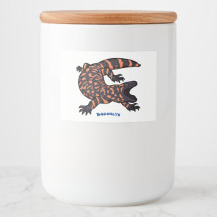 Hungry gila monster lizard cartoon illustration food label
