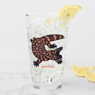 Hungry gila monster lizard cartoon illustration glass