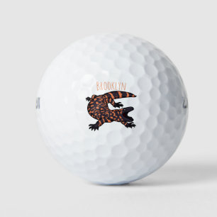 Hungry gila monster lizard cartoon illustration golf balls