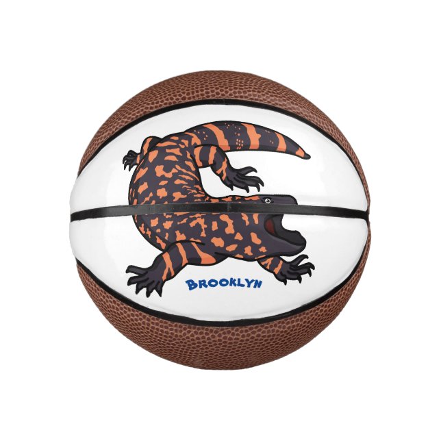 Hungry gila monster lizard cartoon illustration  mini basketball (Front)