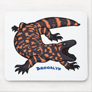 Hungry gila monster lizard cartoon illustration mouse pad