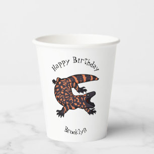 Hungry gila monster lizard cartoon illustration paper cups