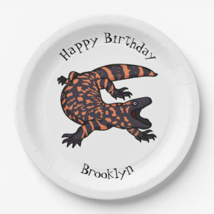 Hungry gila monster lizard cartoon illustration paper plate