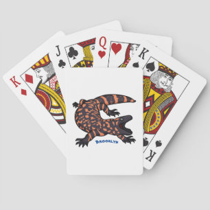 Hungry gila monster lizard cartoon illustration playing cards