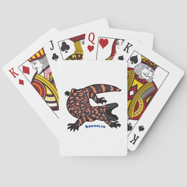 Hungry gila monster lizard cartoon illustration playing cards (Back)