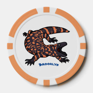 Hungry gila monster lizard cartoon illustration poker chips