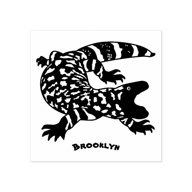 Hungry gila monster lizard cartoon illustration rubber stamp (Imprint)