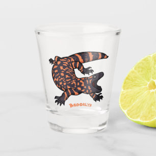Hungry gila monster lizard cartoon illustration shot glass
