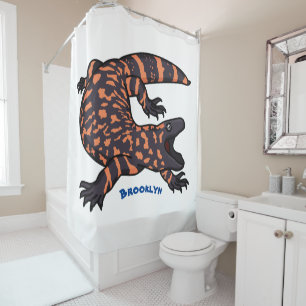 Hungry gila monster lizard cartoon illustration shower curtain