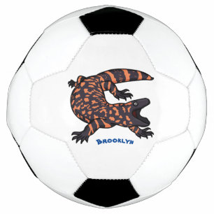 Hungry gila monster lizard cartoon illustration soccer ball