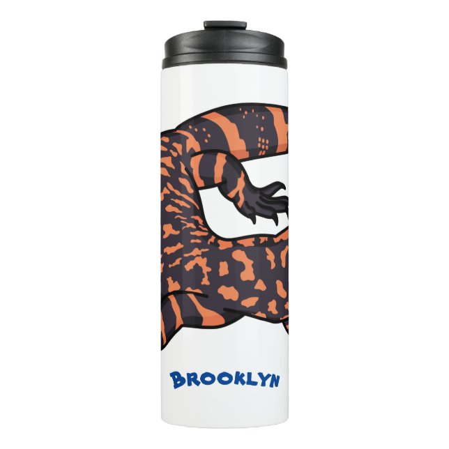 Hungry gila monster lizard cartoon illustration thermal tumbler (Front)
