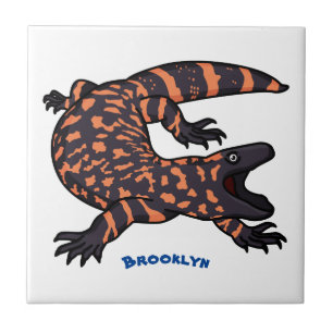 Hungry gila monster lizard cartoon illustration tile