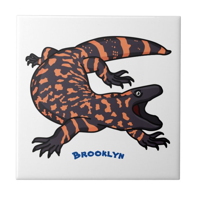 Hungry gila monster lizard cartoon illustration tile (Front)