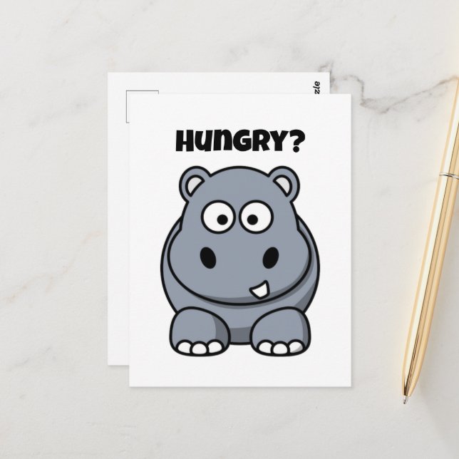 Hungry Hippo Funny Kids Hippopotamus Cartoon Postcard (Front/Back In Situ)