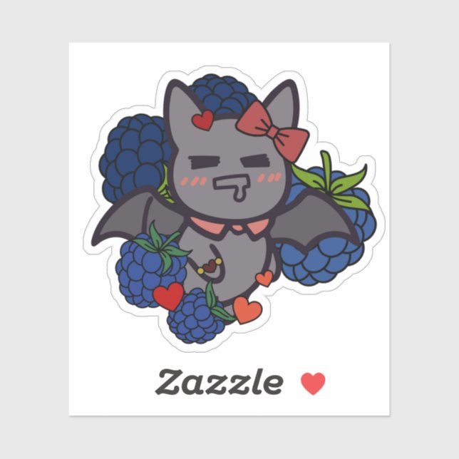 Hungry Kawaii Bat with Blueberries - Funny Fruit B (Sheet)