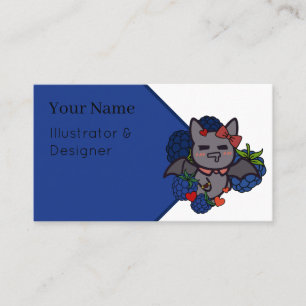 Hungry Kawaii Bat with Blueberries - Funny Fruit B Business Card
